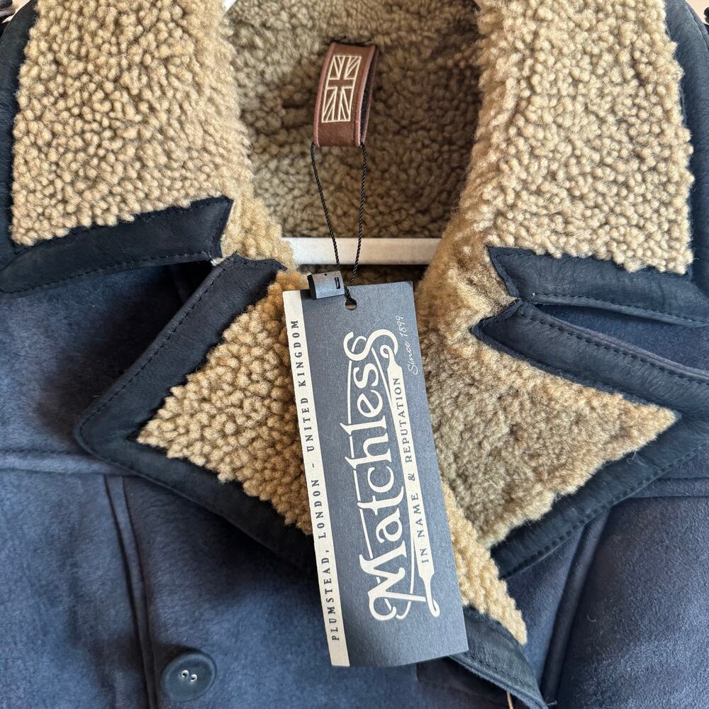 Matchless London Black Blue Suede Shearling Coat NWT Retail $3,900 L - Picture 8 of 12